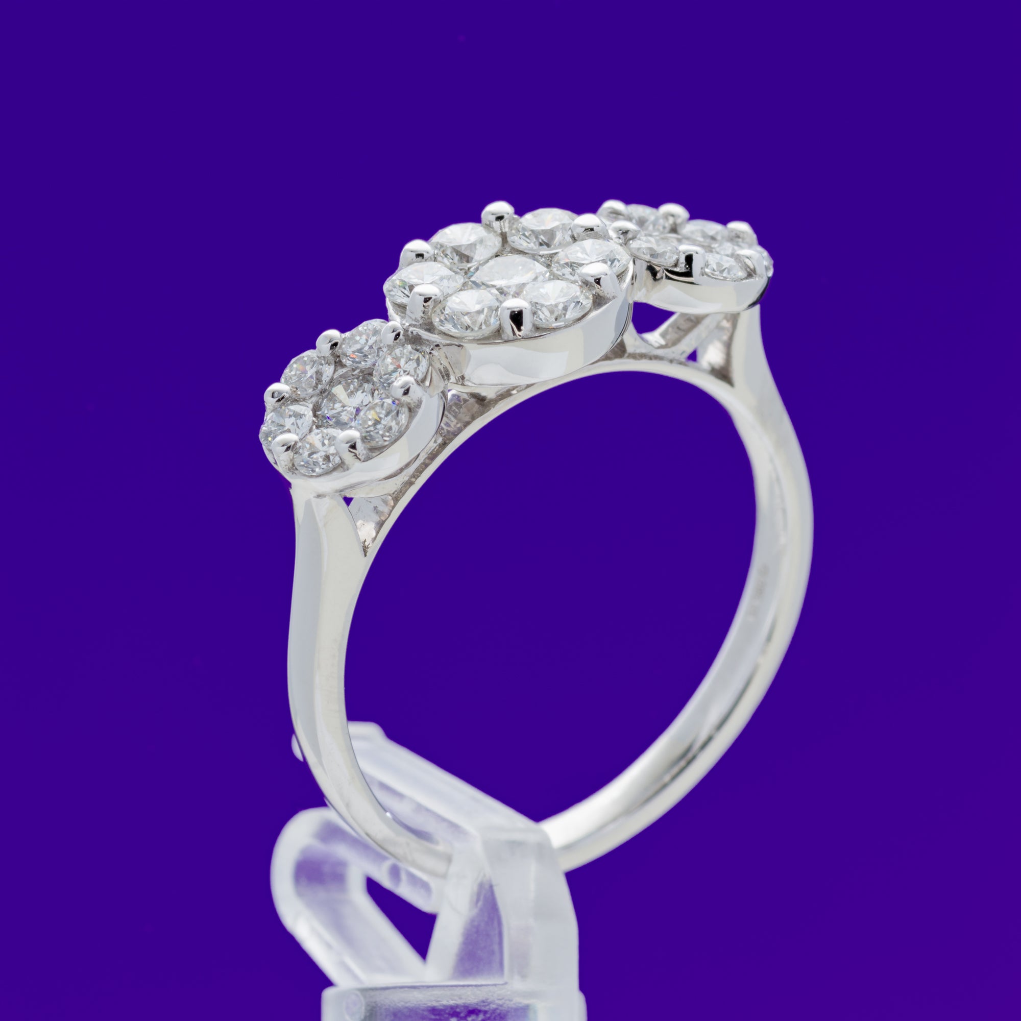 18ct White Gold 1.00ct Trilogy Cluster Diamond Ring