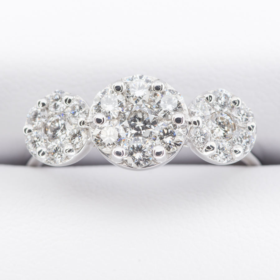 18ct White Gold 1.00ct Trilogy Cluster Diamond Ring