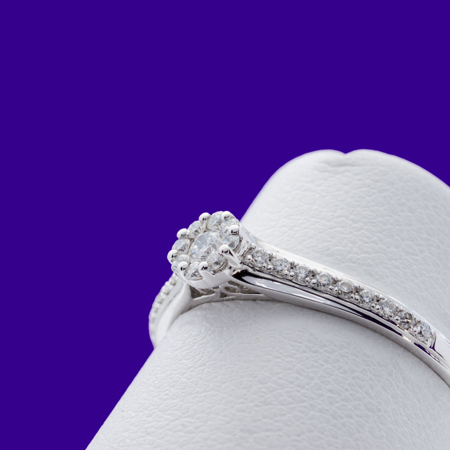 18ct White Gold .25ct Cluster with Diamond set Shoulders
