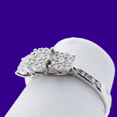 9ct White Gold .31ct Trilogy Cluster with Channel set shoulders