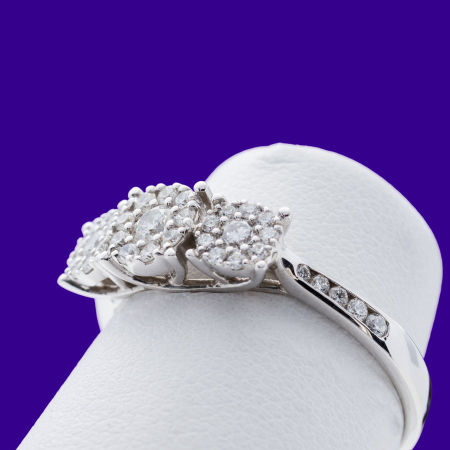 9ct White Gold .31ct Trilogy Cluster with Channel set shoulders