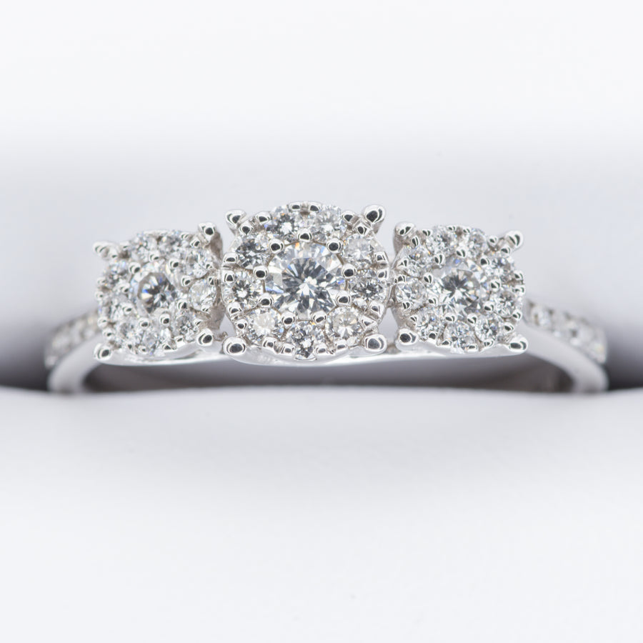 9ct White Gold .31ct Trilogy Cluster with Channel set shoulders