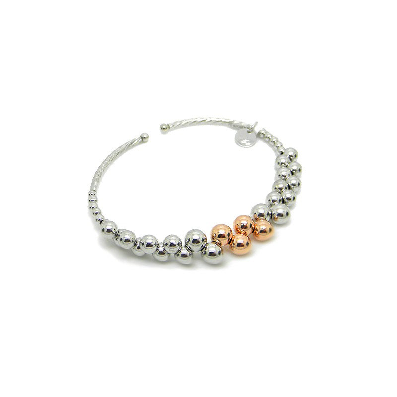 STERLING SILVER & ROSE GOLD PLATED MULTI BOLAS BANGLE