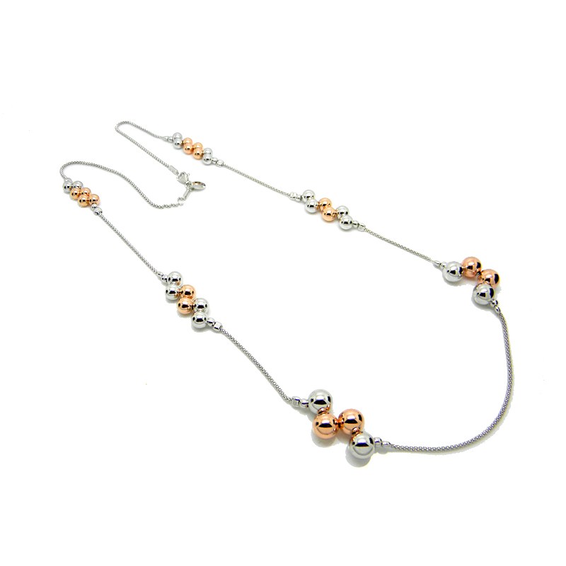 STERLING SILVER & ROSE GOLD PLATED GRADUATED BOLAS POPCORN 64CM NECKLET