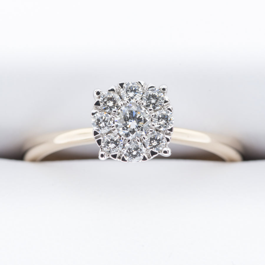 9ct Yellow Gold .33ct Solitare Cluster Diamond Ring