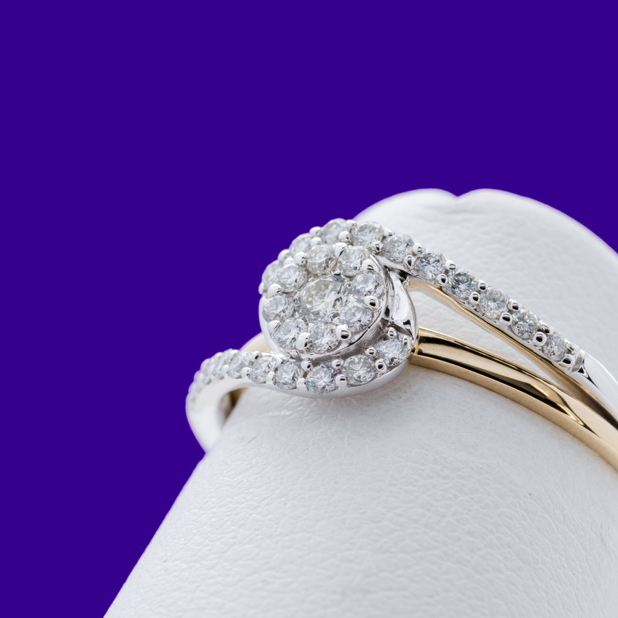 9ct Yellow & White Gold .30ct Twist Cluster Diamond Ring