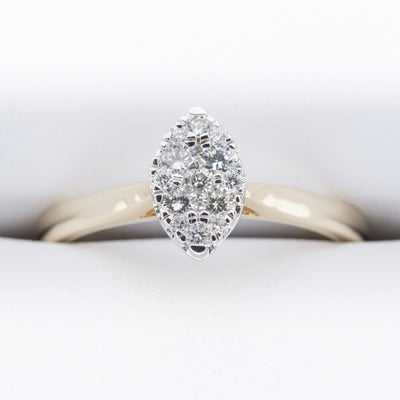 9ct Yellow Gold .25ct Marquise shaped Cluster Diamond Ring