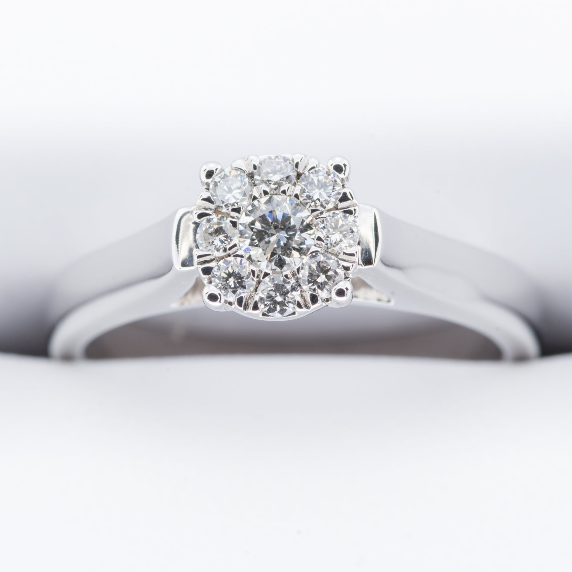9ct White Gold .25ct Solitare Halo Cluster Diamond Ring
