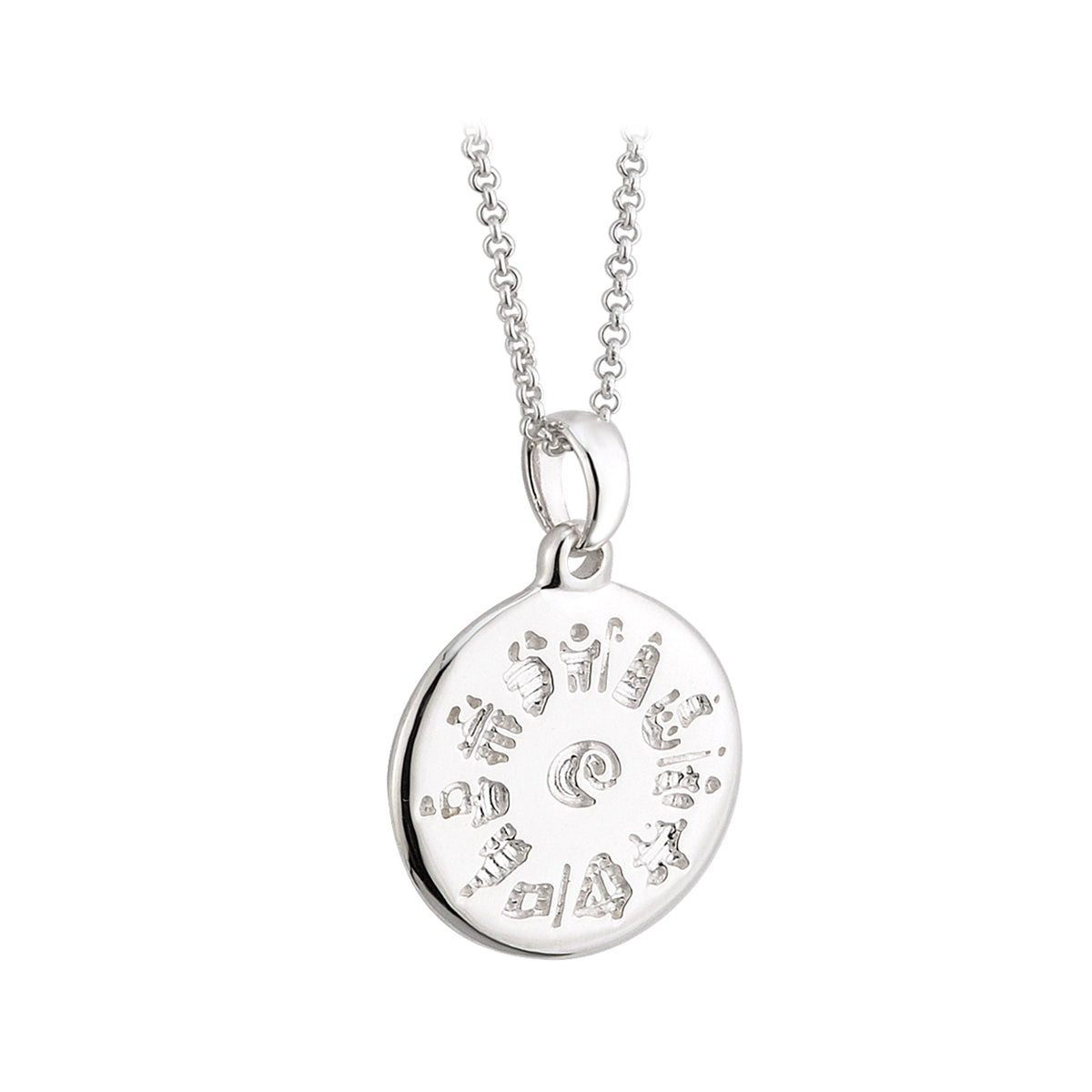 STERLING SILVER HISTORY OF IRELAND ROUND DISC PENDANT ON A CHAIN