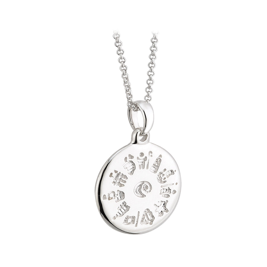 STERLING SILVER HISTORY OF IRELAND ROUND DISC PENDANT ON A CHAIN